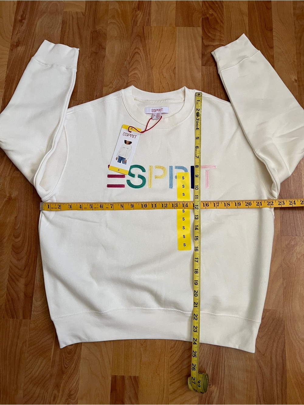 Esprit Cream Crew Neck Sweatshirt w Multicolor Embroidered Logo sz S M L XL XXL - Picture 10 of 15